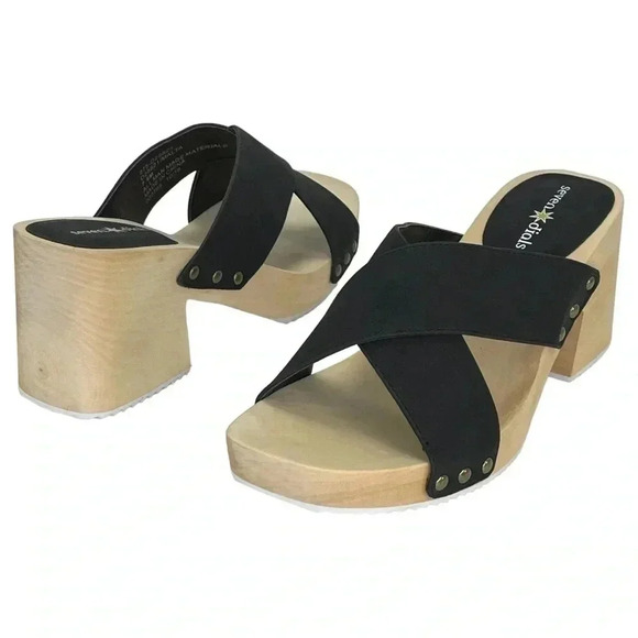 Seven Dials Malta Black Faux Leather Wooden Platform Womens Sandals Size 7.5M - Picture 10 of 11